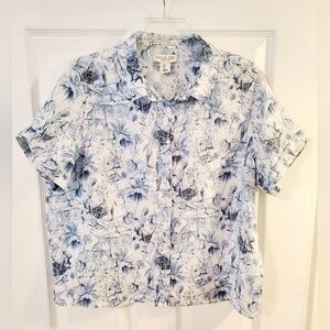 Linen Tropical Boho Print Button Down Shirt Rachel Zoe